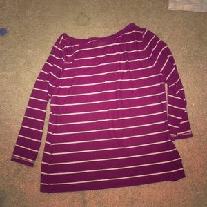 mid length sleeve tee - burgandy & white striped